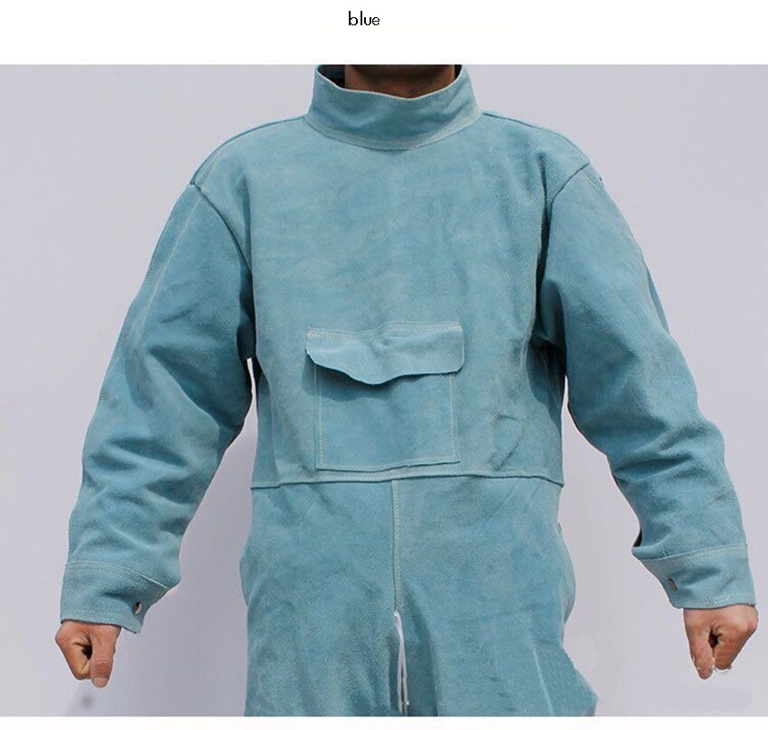 Giacca per saldatura in pelle-grembiule per saldatura resistente con maniche per saldatore, cinturino con fibbia regolabile, resistente al fuoco/al calore, XXL, XXXL: XXXL / Blu