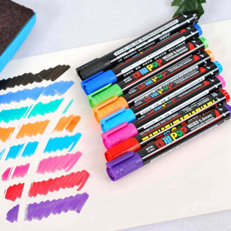 WISSEN Pop Whiteboard Marker/Tinte 8 Farben 5/12mm Wasser-basierend Wiederholt Füllung Löschbaren Stift Werbung/Poster Stift G-0622/0625/0311