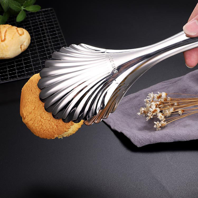 Stainless Steel Cooking Tongs For Kitchen Grill & BBQ - Best Clever Tongs For Cooking Food In The Sizes You Need Scallop Shape