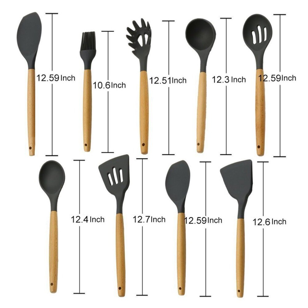 Praktische siliconen kookgereedschappen, antislip houten handvat, keukenvergiet, lepel, boterschraper, gebakken schep, keukenbenodigdheden
