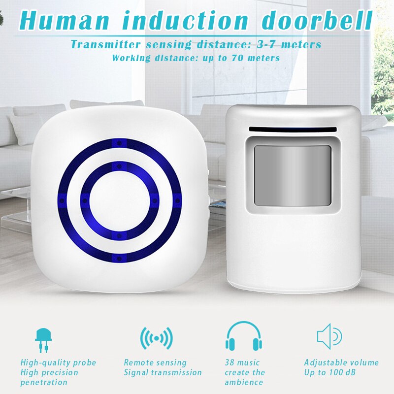 Infrared Sensor Doorbell Long Distance Volume Adjustable for Home Shop Convenience Store L5