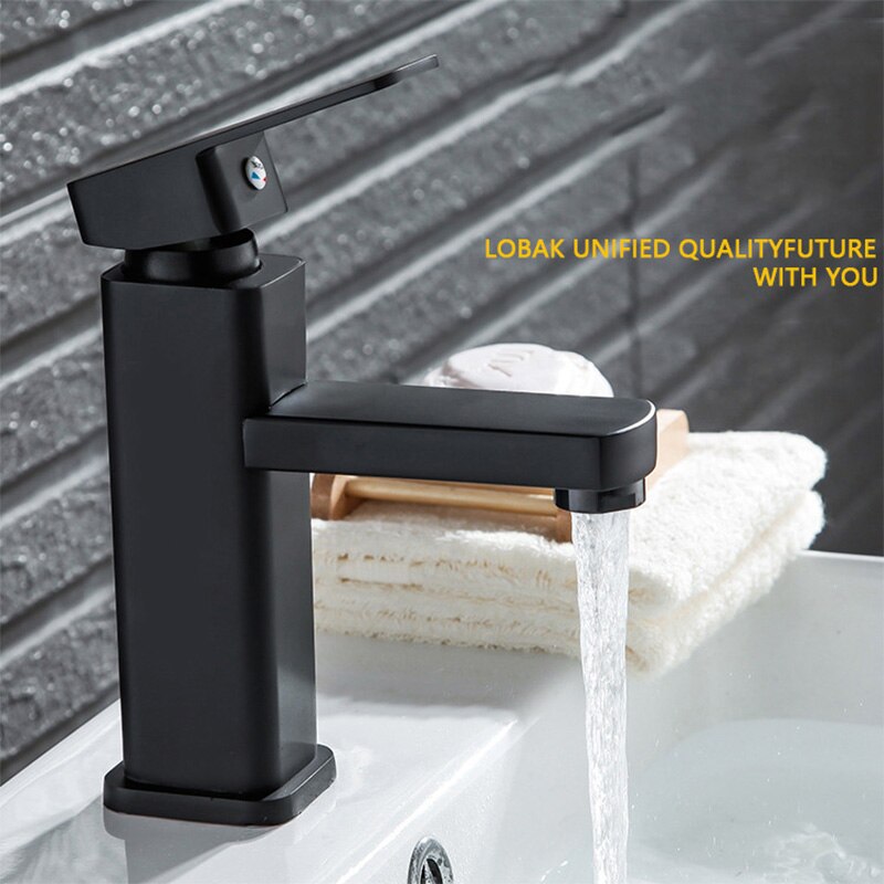 Black Baking Varnish Square Basin Mixer And Cold Faucet Bathroom Sink Single Handle Hole Tap Brass Base Kitchen Accessories