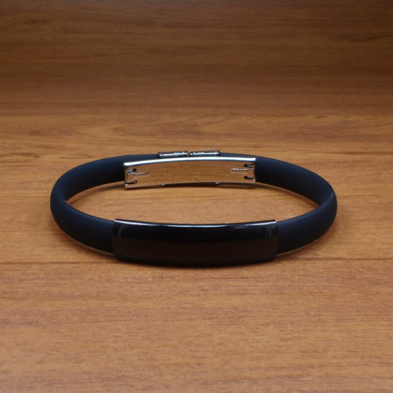 Black cool bracelet for men rubber silicone bracelet stainless steel bar bracelets jewelry year: Default Title