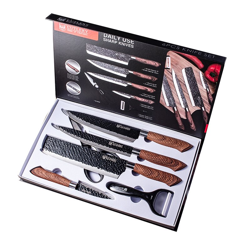 6 stücke Küchenmesser Set Hand Geschmiedet Küche Messer Schere Keramik Schäler Chef Slicer Schäl Messer als