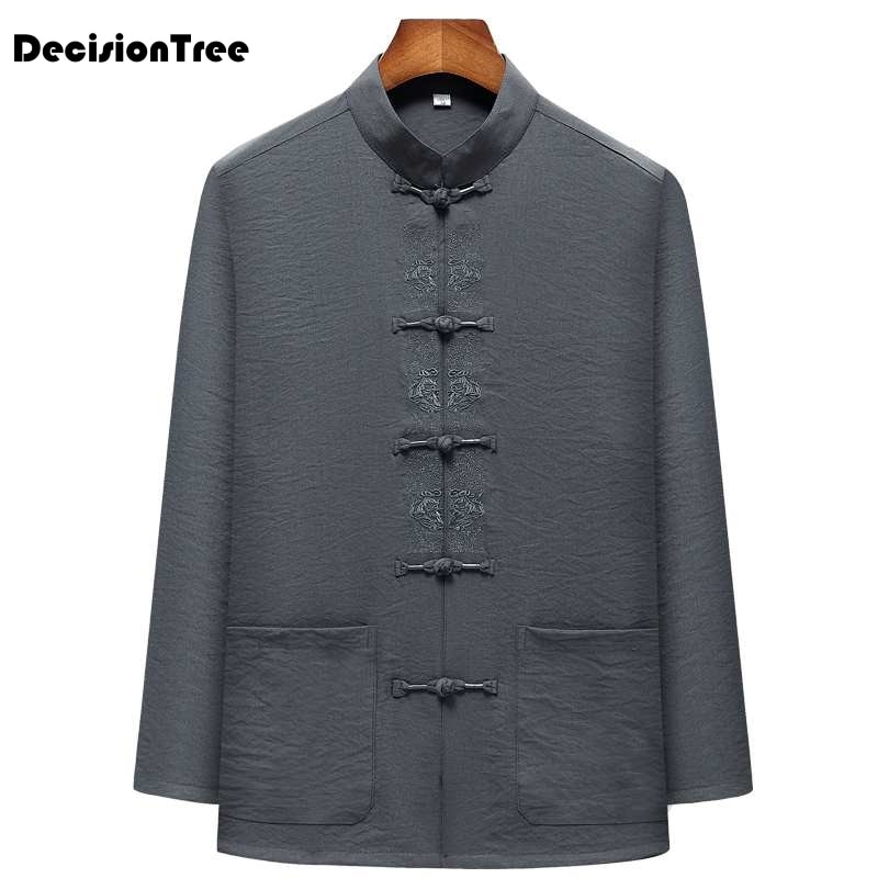 Katoenen linnen tweezijdige traditionele chinese outfit tang-pak met lange mouwen hanfu-top kungfu-jas + broek uniform voor mannen