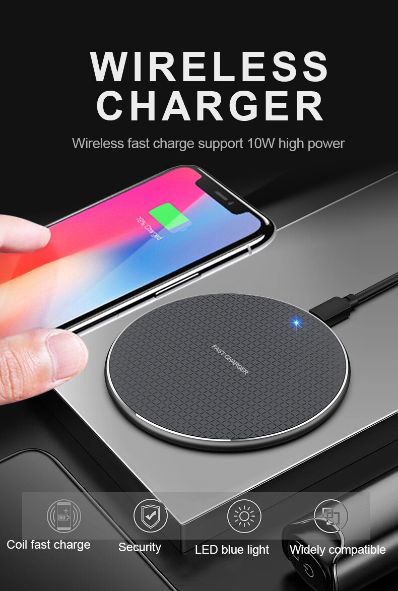 10W Fast Wireless Charger For Samsung Galaxy S10 S9/S9+ S8 Note 10 USB Qi Charging Pad for iPhone 11 Pro Max X XS XR 8 Plus