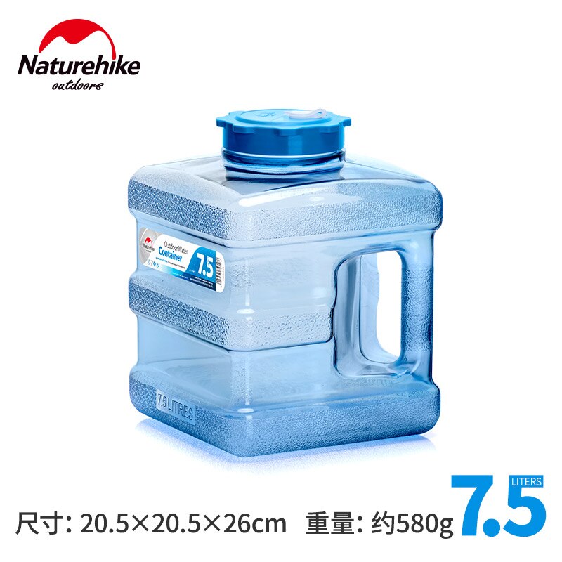 Naturehike-contenedor de agua para PC de grado alimenticio, cubo de agua de gran capacidad para exteriores, senderismo, Camping, con grifo: 7.5L