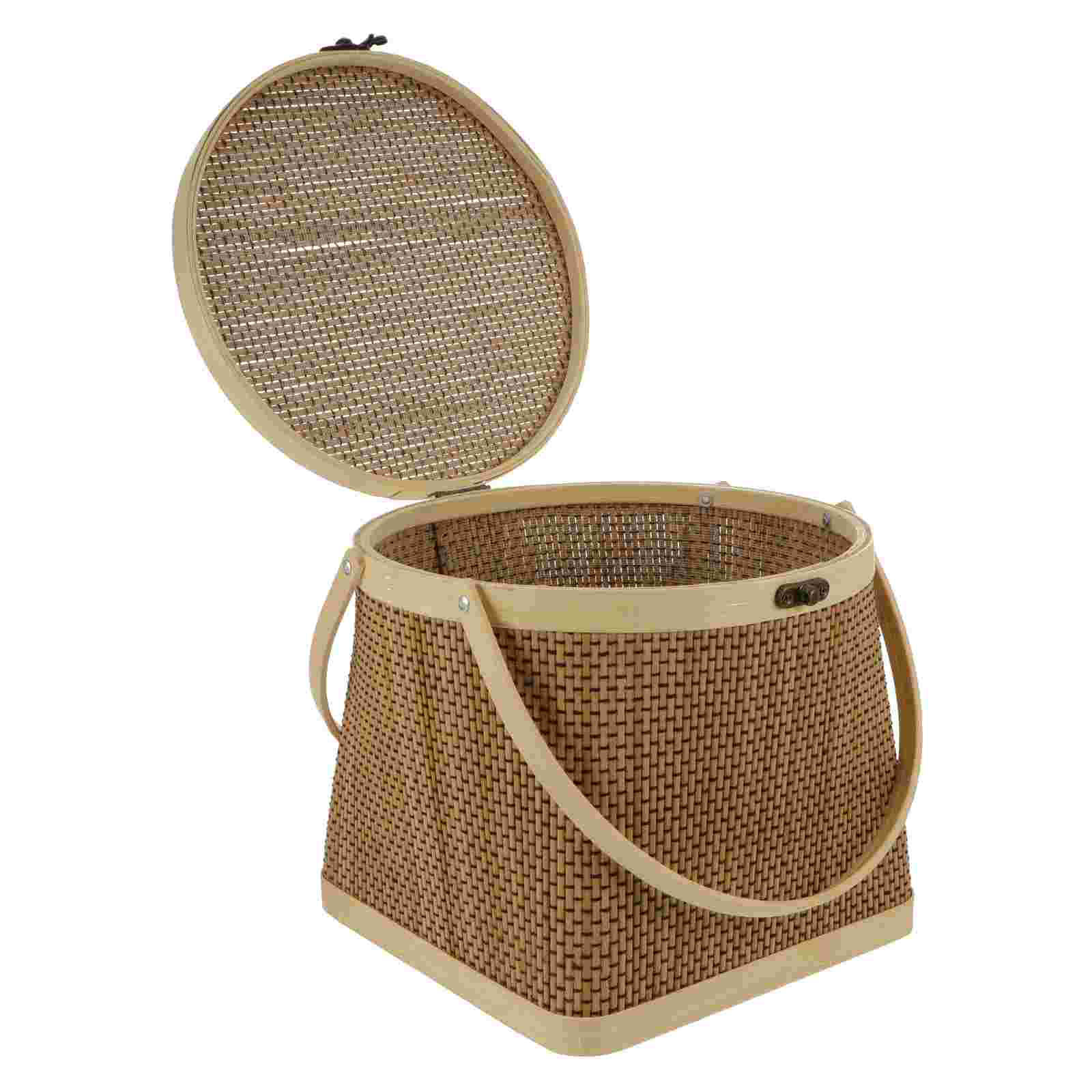 1 Pc Handle Food Basket Portable Woven Basket Egg Basket with Lid ): Light Brown Assorted