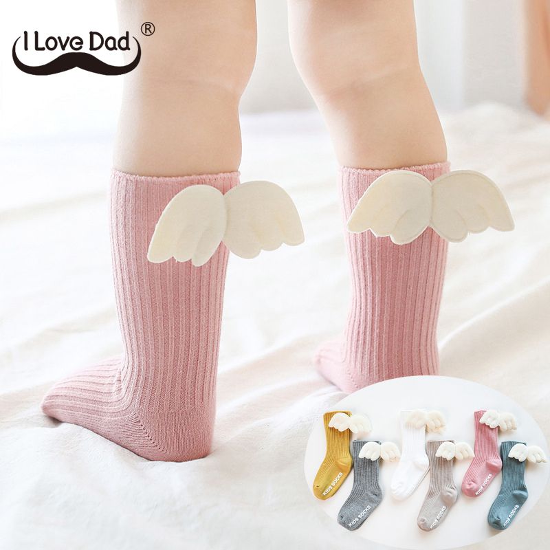 Søde englevinge baby pige sokker blød bomuld efterår vinter børn sokker anti-slip slik farve småbørn børn korte gulv sokker