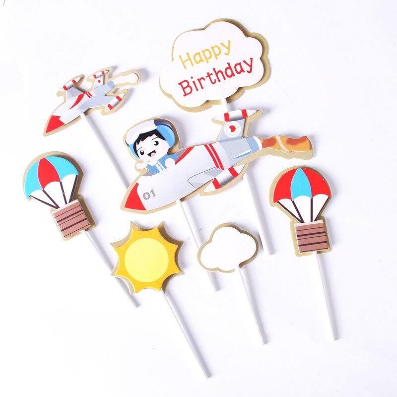 Garniture de gâteau d'anniversaire, décoration d'arbre de voiture, nuage, pilote d'avion, drapeau de fête, fournitures de pâtisserie, garniture de Cupcake, réception pour bébé: Fluorescence Jaune