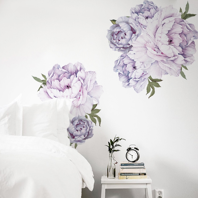 Stil lilla pæon wallstickers soveværelse stue dekoration vægmaleri boligindretning decals aftagelige blomster stickers tapet