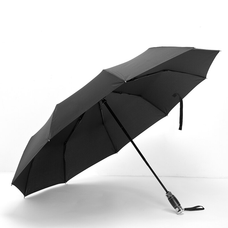 Paraply automatisk 115cm sort golf stor paraply regn læder håndtag business man paraplyer 10 ribben parasol herre