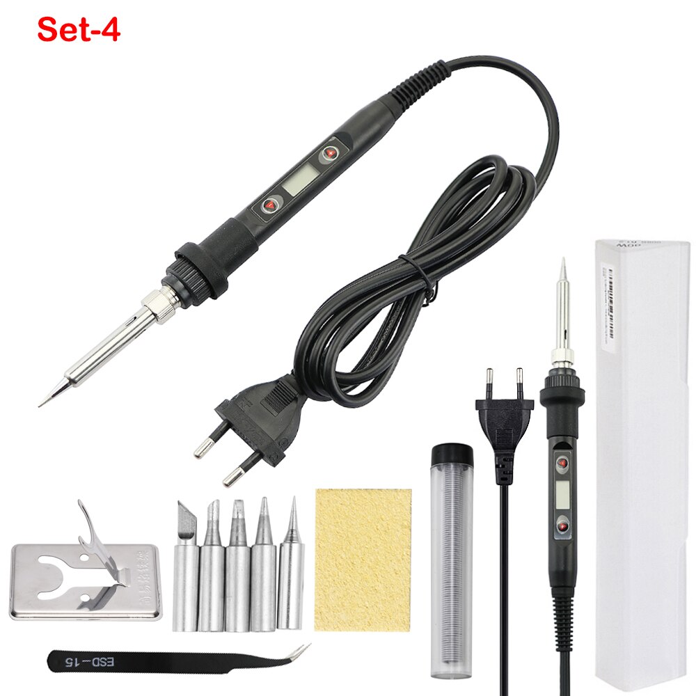 Digital Kit de soldadura eléctrico de hierro temperatura ajustable 220V 110V, herramienta de soldadura calentador de cerámica de puntas de soldadura de herramientas eléctricas: Black / set-4 / EU