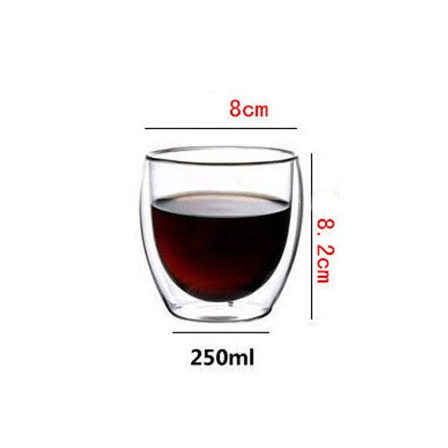 1 st dubbla kaffemuggar med handtaget muggar dricksisolering dubbelväggig glas tekopp drinkware mjölk: B 250ml