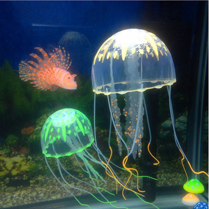 Glødende effekt kunstig manet akvarium dekorasjon mini ubåt ornament undervanns gullfisk kjæledyr dekor forsyninger