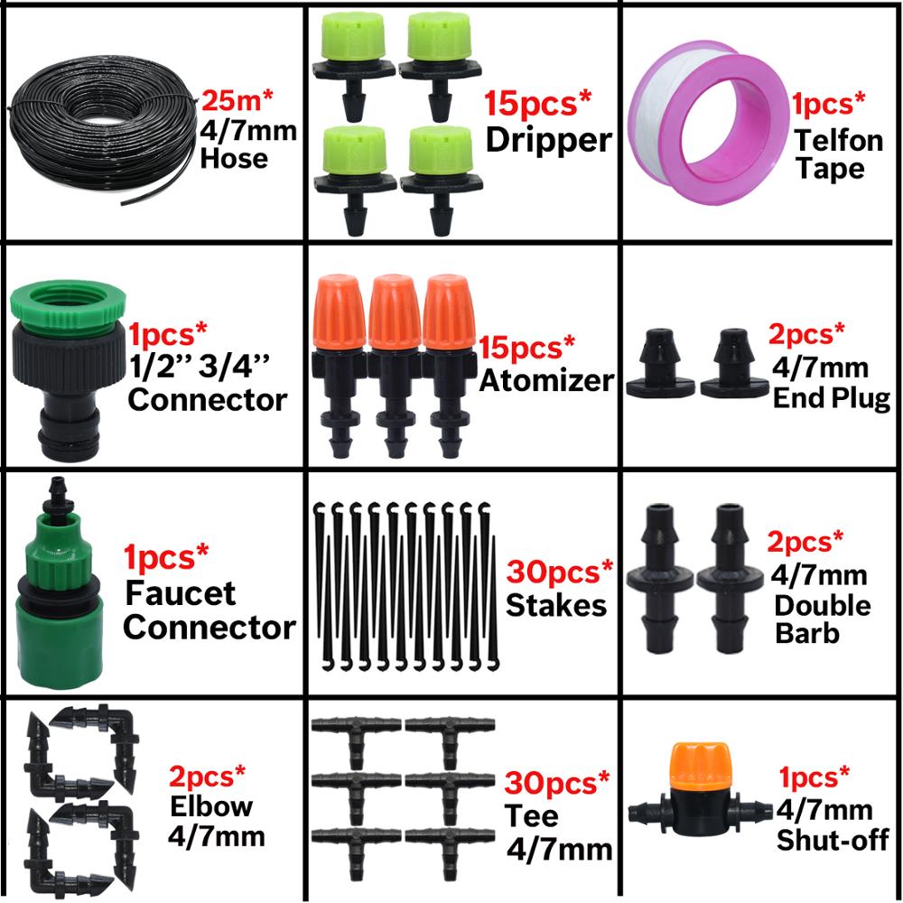 KESLA 5M-35M Micro Drip Irrigation Watering Kit Automatic Garden 4/7mm Irrigation System w/ Adjustable Dripper for Flower Lawn: KSL01-KIT188-25M-A