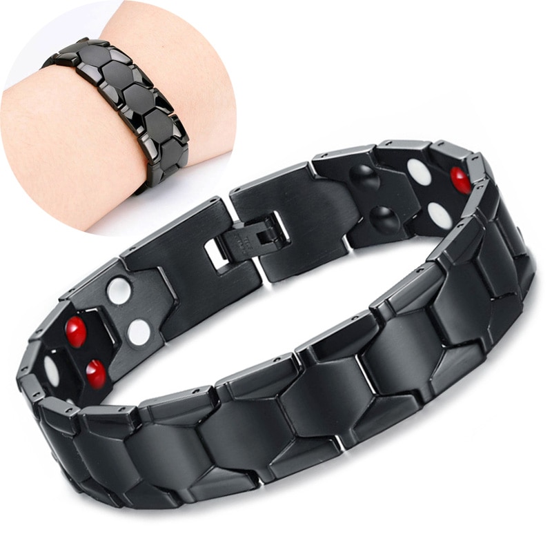 Sundhed magnetisk terapi armbånd mænd sort 316l rustfrit stål 4 elementer armbånd & armbånd smykker drop