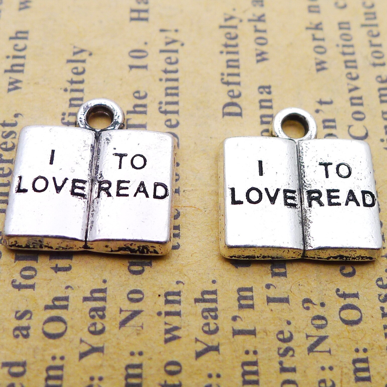12 Stks/partij 14X14Mm Boek Charms I Love Lezen Antiek Zilver Kleur Hangers Voor Diy Sieraden Maken charm