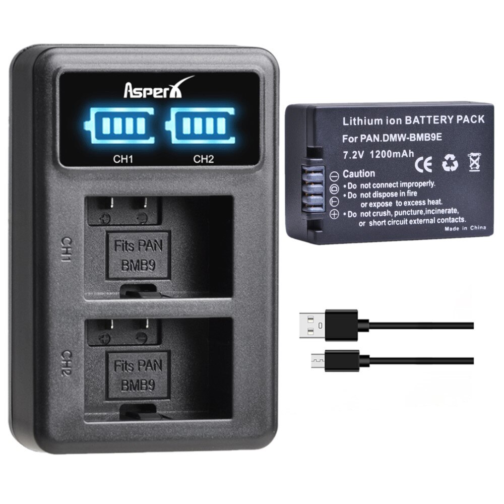 DMW-BMB9 DMW BMB9 BMB9E Battery + LED Charger for Panasonic Lumix DC-FZ82 FZ70 FZ60 FZ100 FZ150 FZ40 FZ45 FZ47 FZ48: 1Battery and Charger