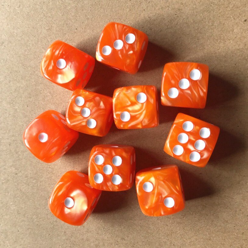 10pcs/set Round Corner Pearl Gem Dice 6 Sided 16mm Dice Playing Table Board Bar Games Party Funny Tools Entertainment Supplies: Orange