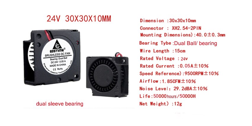 1 Pc 30 Mm 3D Printer Fan 5V12V 24V 3010 Blower Printer Cooling Accessoires Dc Turbo Ventilator Radial fans 30*30*10 Mm