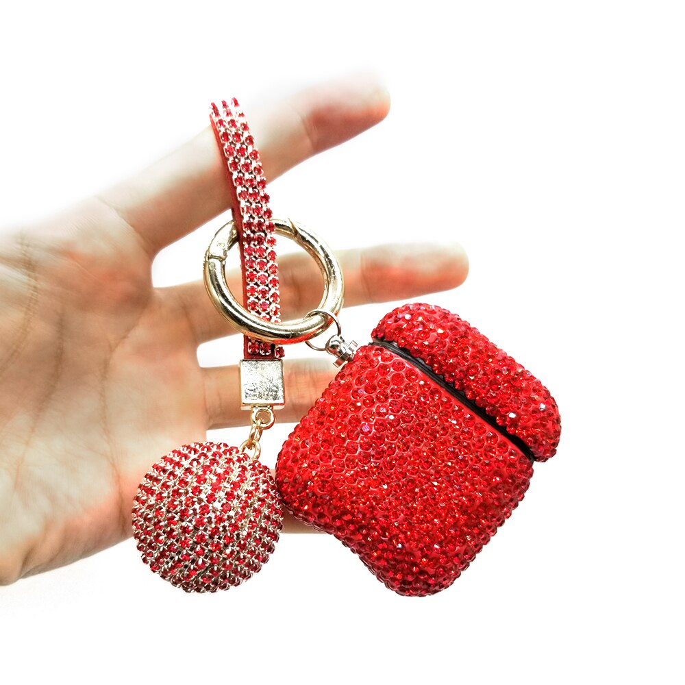 Bling Girls Protector For Airpods 2 pro 3 Cases Luxury Diamond Cover With Hanging Ball Keychain For Apple Air pods Charging Box: Red to airpods2