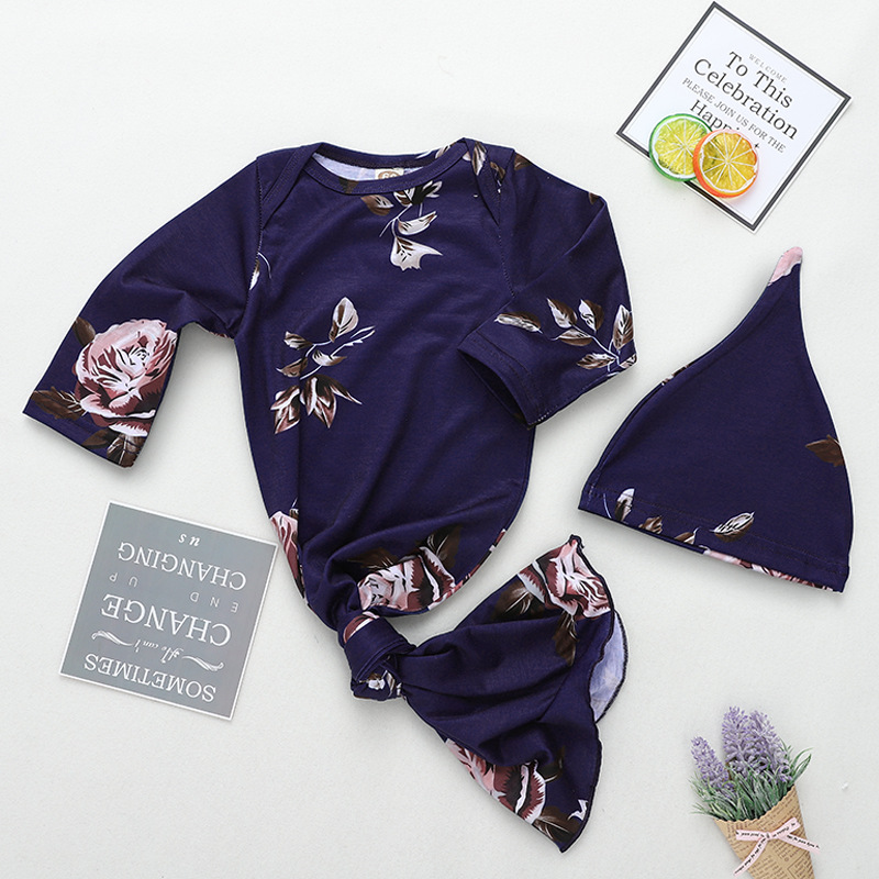 3-6m babypige nattøj & gevandter pæonblomstprintet langærmet natkjole jakkesæt nyfødt pyjamas babypigetøj