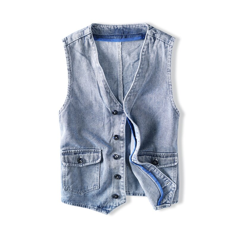 Engeland Style Mannen Vest Licht Blauw V-hals Vintage Pak Denim Vest Mannen Heren Mouwloze Jas Homme Chaqueta