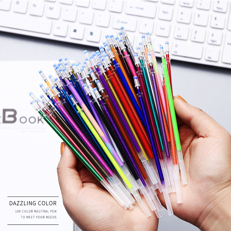 100 Stks/zak 0.7Mm Multicolor Gel Pen Vullingen Set Vervangbare Kleurrijke Flash Glitter Pen Vullingen Voor Schrijven Diy Schilderen Graffiti