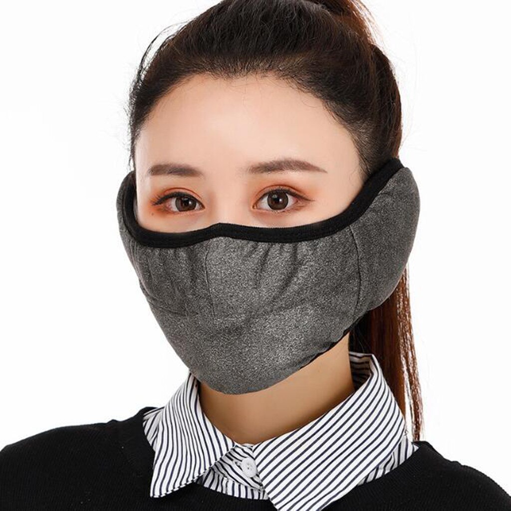1PCAdult Cycling Face Covering Solid Color Winter Two-in-one Earmuffs Warm Mask Dustproof Coldproof Riding Mask Mascarillas: J