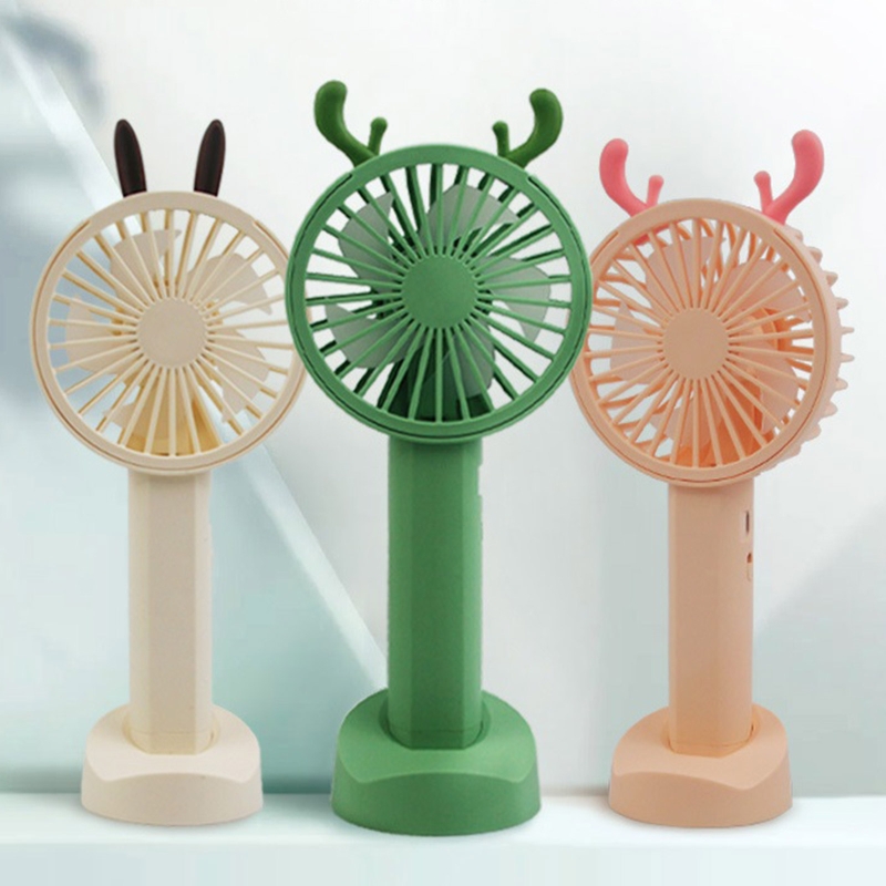 2-speed Usb Rechargeable Cartoon Desk Fan with Base Mini Handheld Charging Fan Small Personal Fan for Graduation