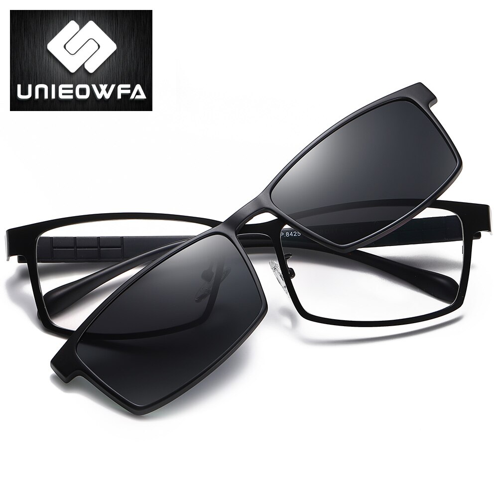 Gafas graduadas magnéticas con Clip para hombre, montura de gafas polarizadas, gafas de óptica para miopía, con imán transparente: C1 Black
