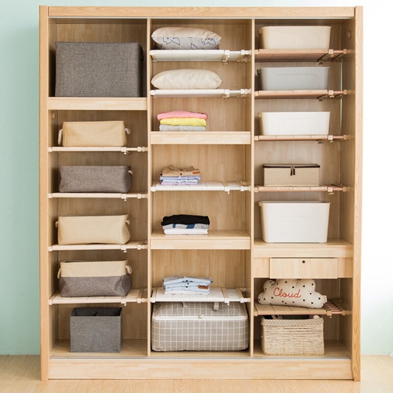 Retractable Closet Organizer Shelf Adjustable Kitchen Cabinet Storage Holder Cupboard Rack Wardrobe Organizer Bathroom Shelf Bei