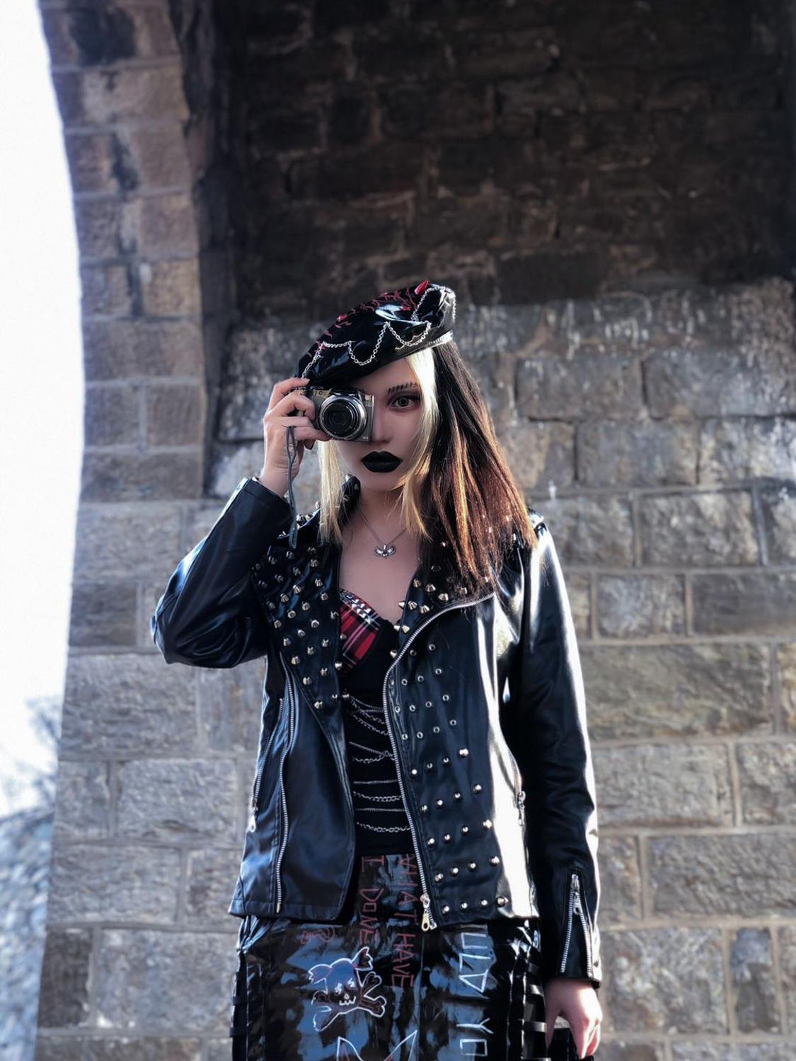 Harajuku Gothic Punk Devil Horns Chain Rivet Black... – Grandado