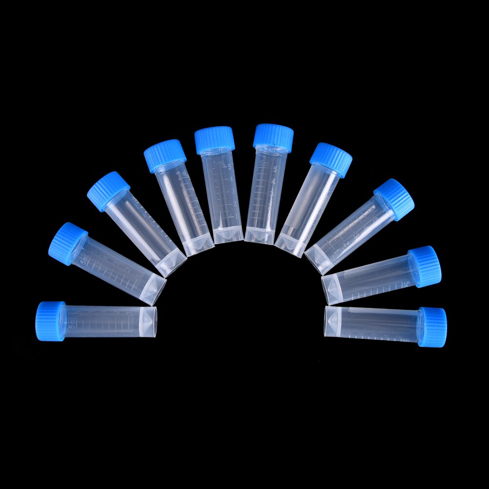 10 stuks  x 5ml chemische plastic reageerbuisjes, flesjes, afsluitdoppen, verpakking, container voor kantoor- en schoolbenodigdheden voor scheikunde