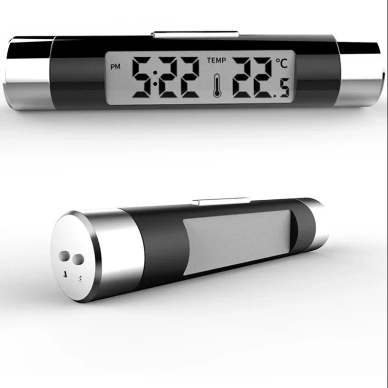 Auto luchtuitlaatthermometer Elektronische klok Tijd Led digitale displaythermometer met achterkant Lichtgevende autobenodigdheden Klok voor auto
