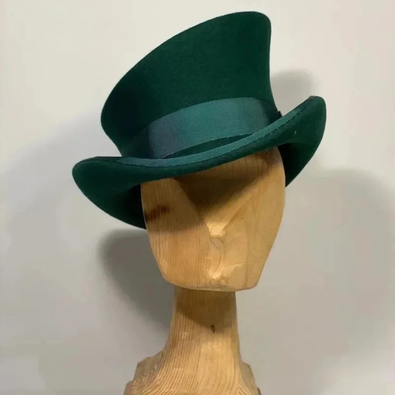 Men Women asymmetric top wool hats fashiona formal ribbon steam punk hat men lumber costume Cap Party decoration: green