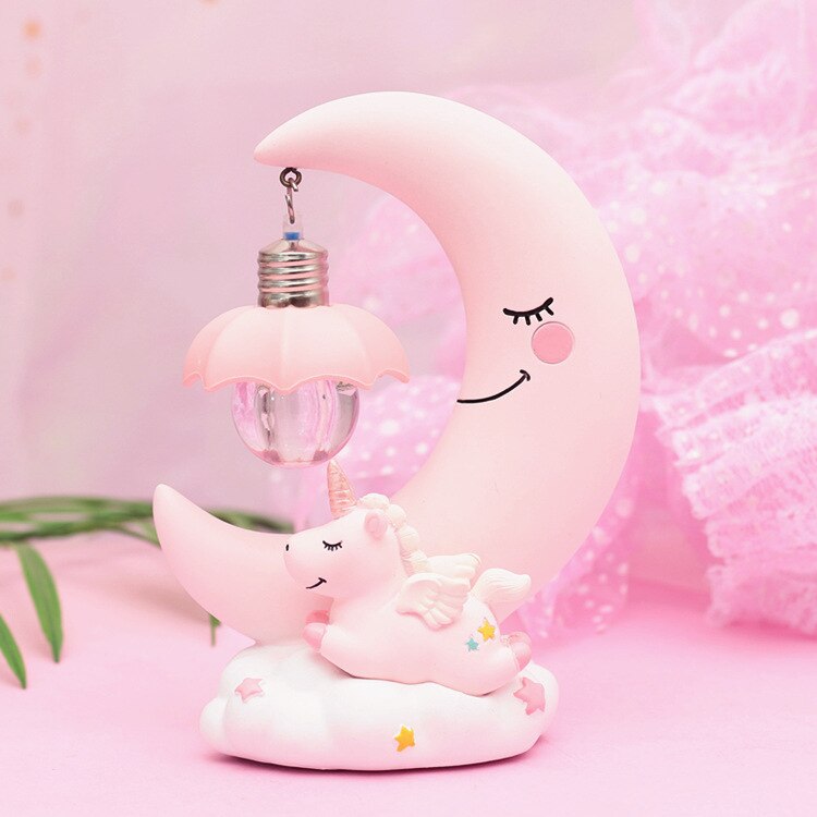 Children's Luminous Toy Decoration LED Cartoon Night light Unicorn moon light children baby room display lamps girls cute: pink