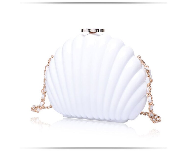 Novo acrílico querida rosa branco concha saco moda festa pérola saco pvc duro à prova dhard água bolsa de ombro senhora pequena maquiagem embreagem: 2