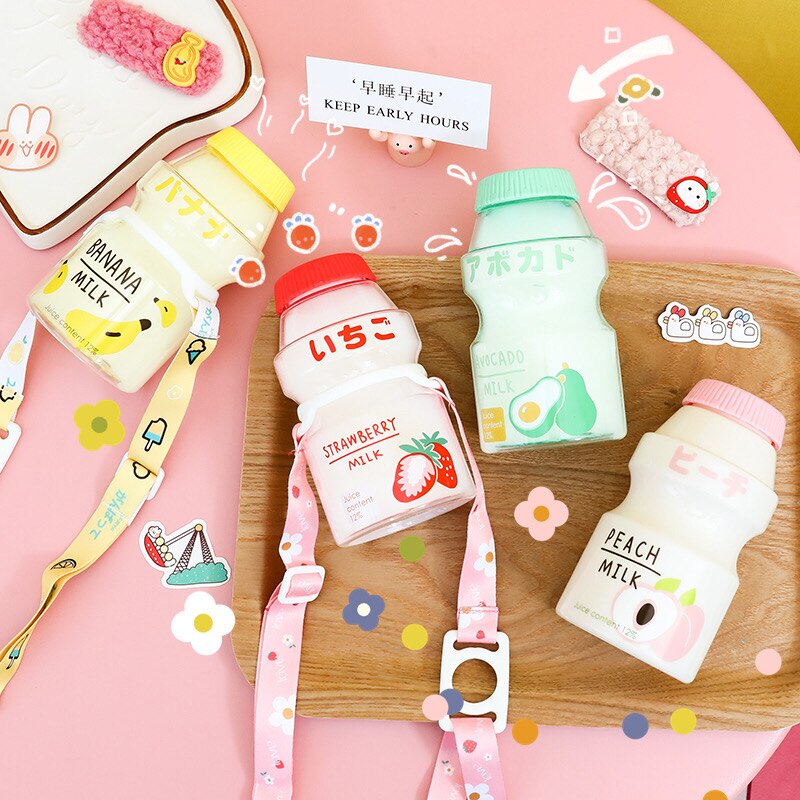 480ml Plastic Water Bottle Tour Drinking Bottle Yakult Shape Cute Kawaii Milk Carton Shaker Bottle for Kids/Girl/Adult BPA Free