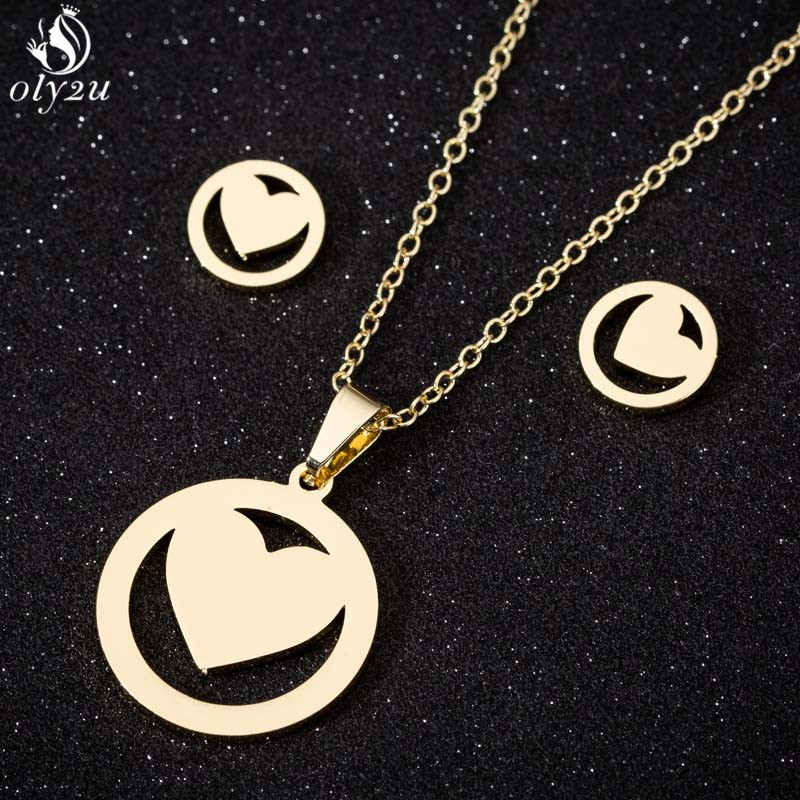 Koreaanse Mode Vinger Hart Ketting Oorbellen Toon Uw Liefde Rvs Stud Oorbellen Voor Vrouwen Sieraden Sets Accessoires: TZ036G