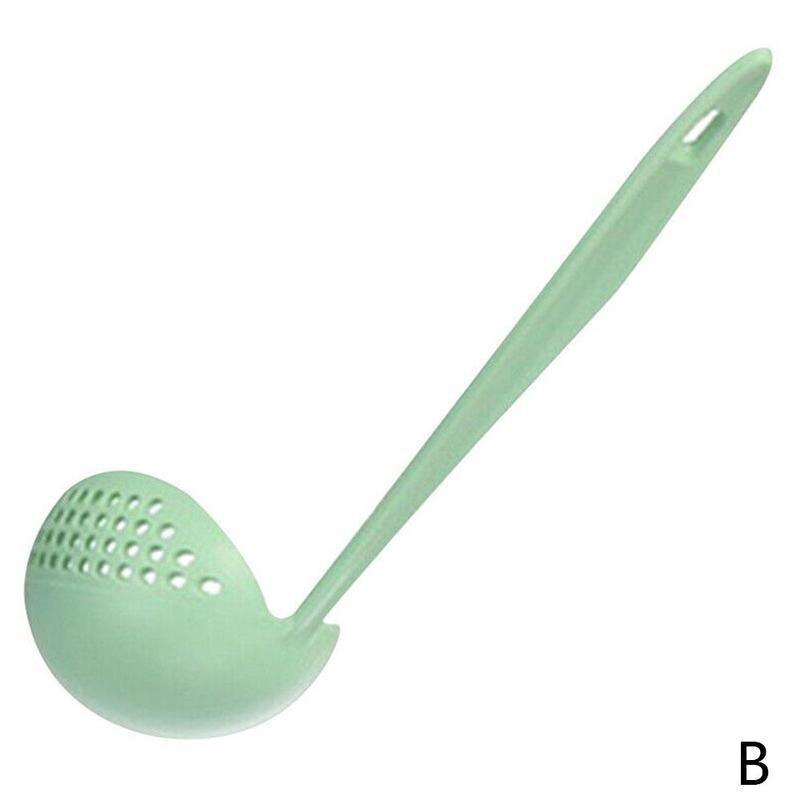 1pc 2 in 1 silsked långt handtag plastsoppskedar vete halm skopa söt porslin matlagning slev durkslag verktyg: B