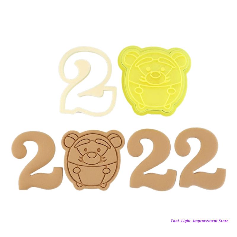 C63E-Juego de cortadores de galletas 3D, 2022, forma de tigre del zodiaco, molde para hornear, para el hogar: Number 2 Tigger