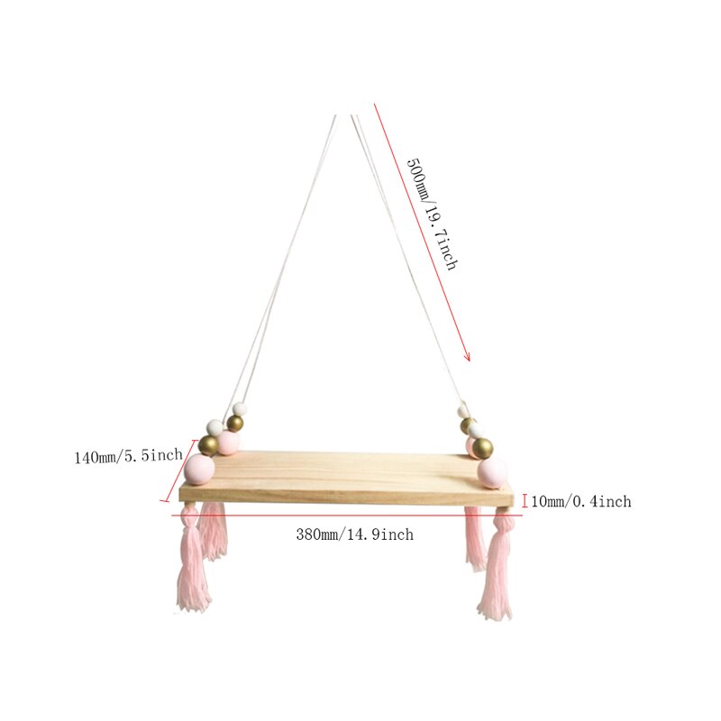 Bedroom Decoration Wall Hanging Ornaments Tassel Beads Pendant Wooden Board Storage Shelf Rack Photo Props Child Kid Room Home: G