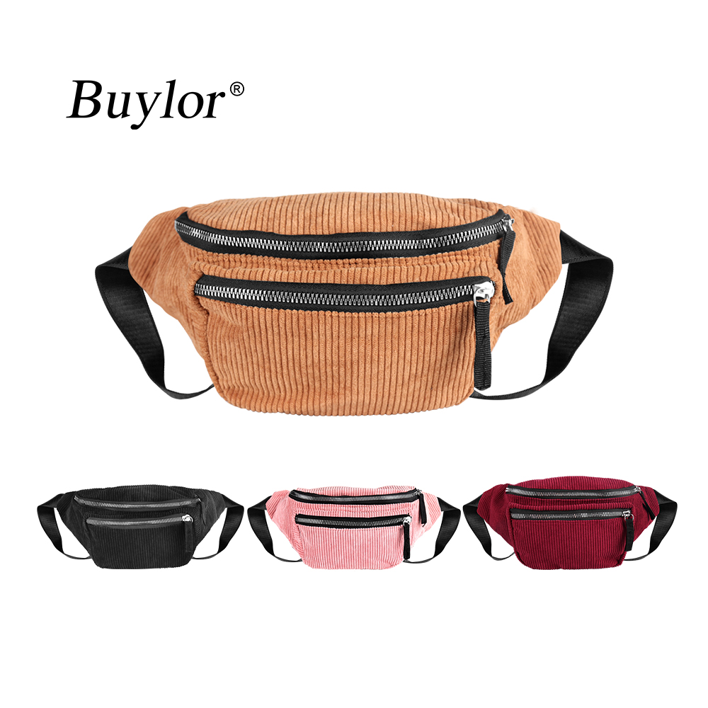 Buylor Waist Pack Womens Belt Bag Corduroy Fanny Pack Zipper Chest Bag Bum Bag Vintage Style Phone Pouch