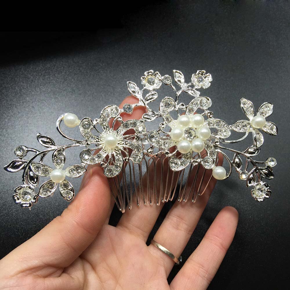 AINAMEISI Bridal Crystal Hair Combs Headpiece Jewelry Rhinestone Pearl Flowers Handmade Wedding Hair Accessories For Women Girls: 6