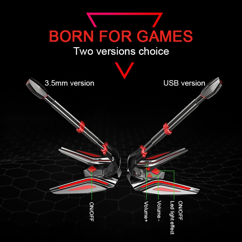 PopuPine Gaming Microphone USB 3.5mm for Computer microphone desktop PC microphone Volume Adjust Switch Recording Chatting Mic