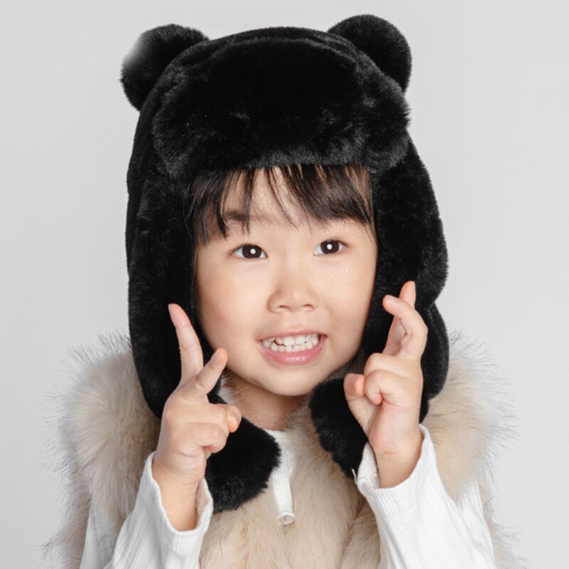 Girls Bomber Hat Faux Fur Hats Winter Windproof Warm Ear Protect Bomber Russian Ushanka Cap