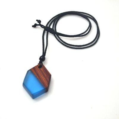 Leanzni geometric wooden resin necklace pendant, wood grain antique men and women's jewelry, woven rope,: Default Title