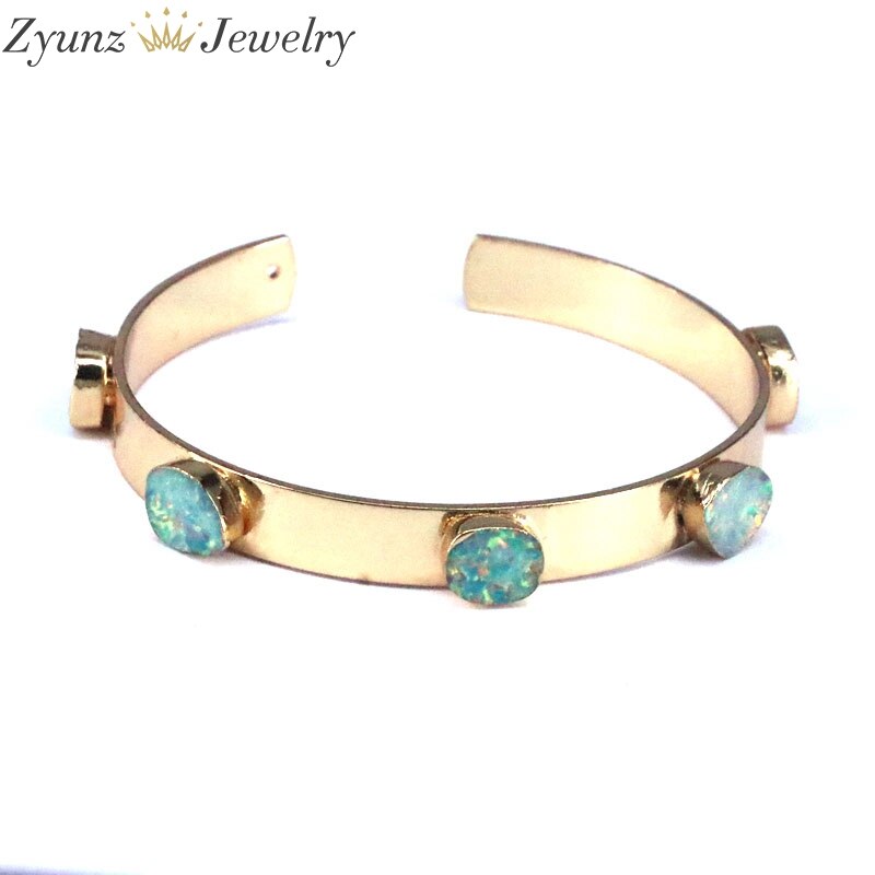 3PCS, Gold color Natural Gem stone Adjustable Bracelets Jewelry Cuff Bangle